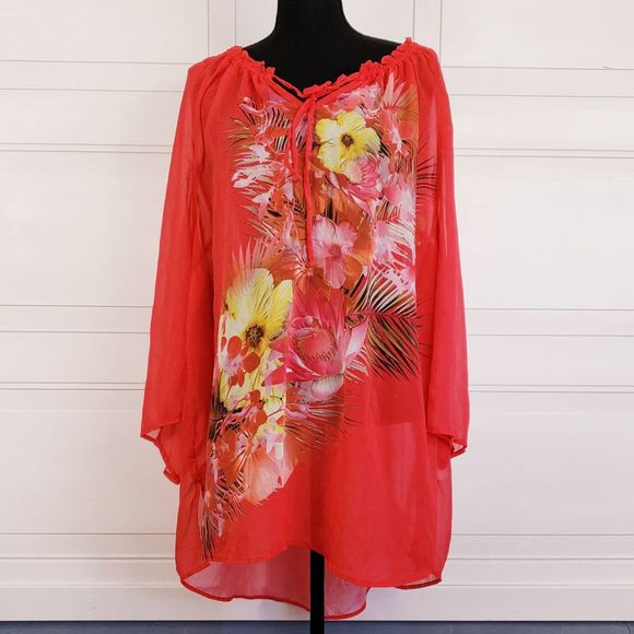 Maggie Barnes Tops - 4/$24 Maggie Barnes Sheer Top Tunic Coral